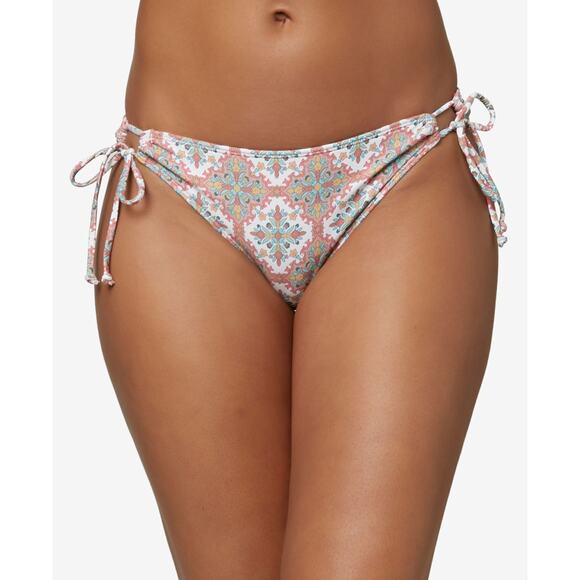 O'Neill Juniors Mina Alexa Tile Printed Bikini Bottoms XS Side Tie White New - Picture 1 of 6